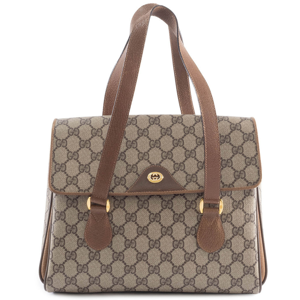 Gucci Shoulder Bag GG Plus Beige Brown Compartments Flap Closure